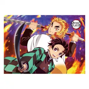 Demon Slayer: Kimetsu no Yaiba Fabric Plakát Tanjiro and Kyojuro Rengoku 84 x 118 cm