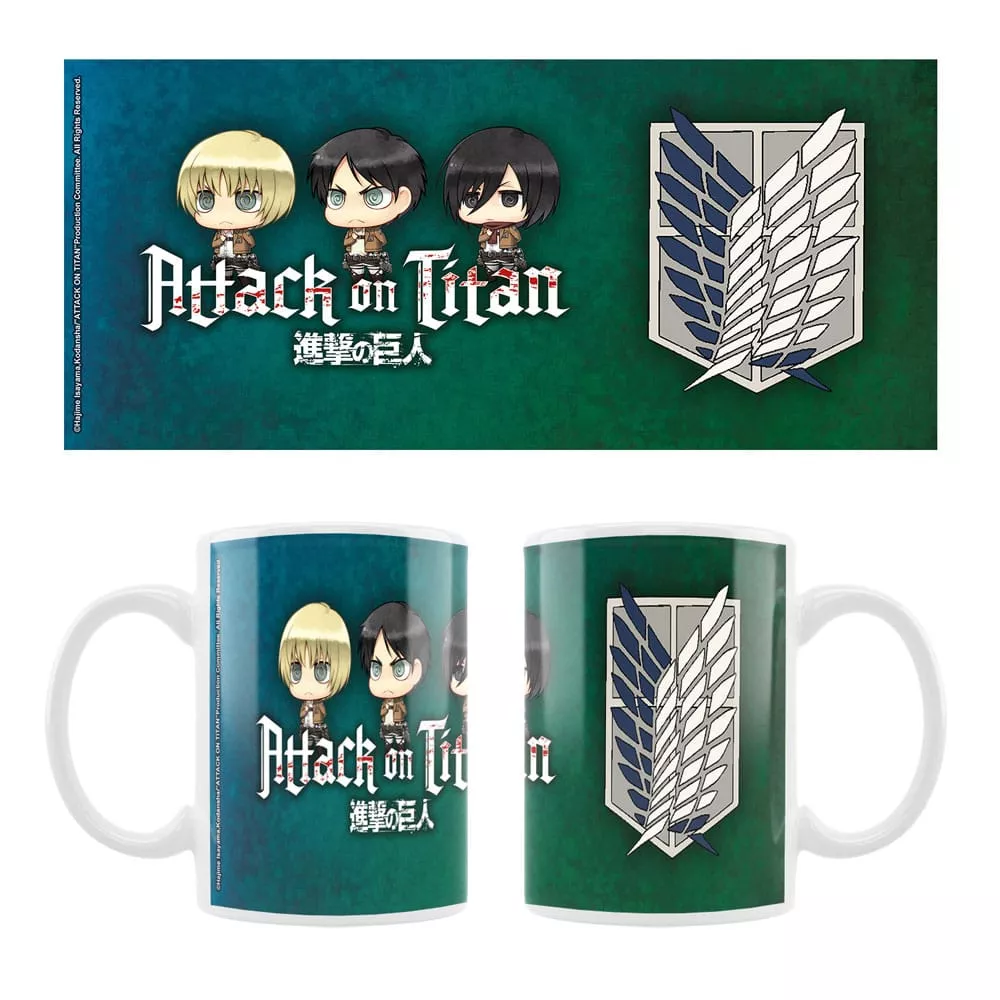 Attack on Titan Keramický Hrnek Eren, Mikasa & Armin Chibi Style Sakami Merchandise