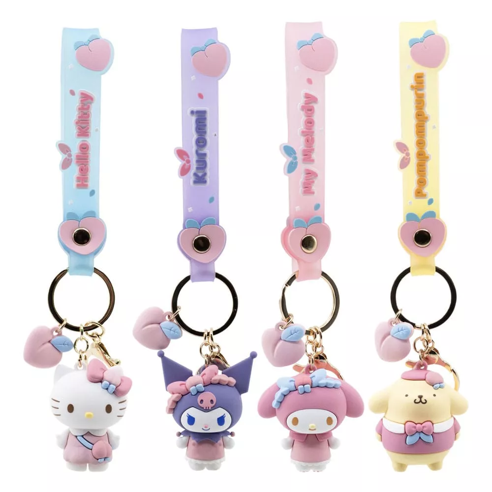 Sanrio Peach Series Přívěsek na klíče a Hand Strap Hello Kitty and Friends Display (12) YuMe Toys